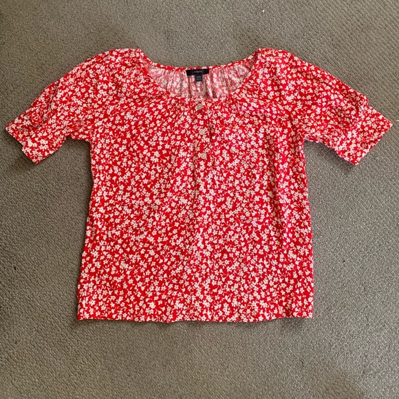 J Crew red and white floral top - Picture 3 of 9
